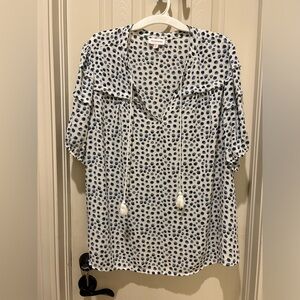 Molly and Isadora White with Blue Polka Dot Women's Blouse 1X